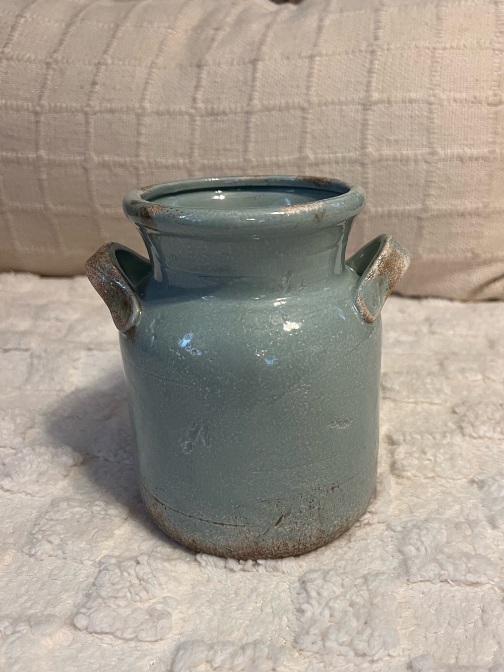 Ceramic Rustic Blue Accent Vase with Side Handles